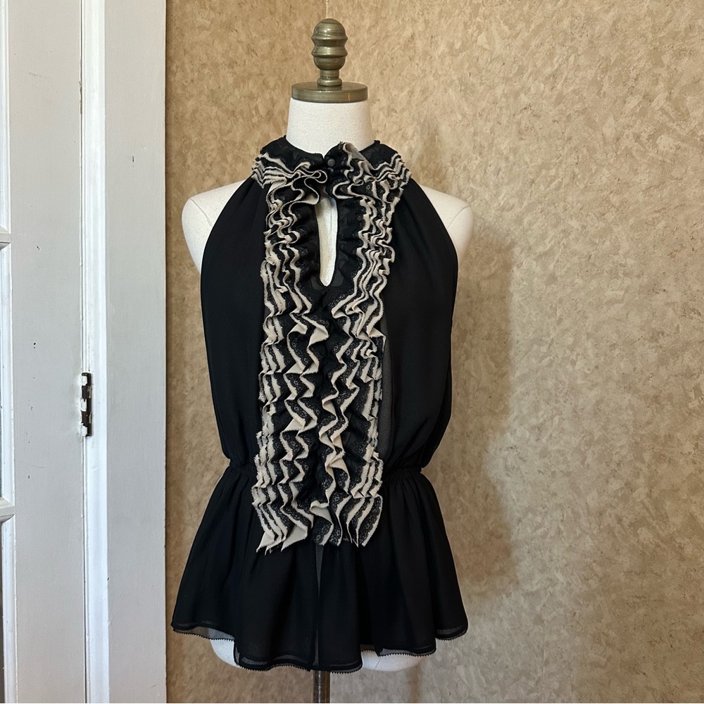 Neiman Marcus for Target Robert Rodriguez Ruffle Black Tan Sleeveless Blouse
